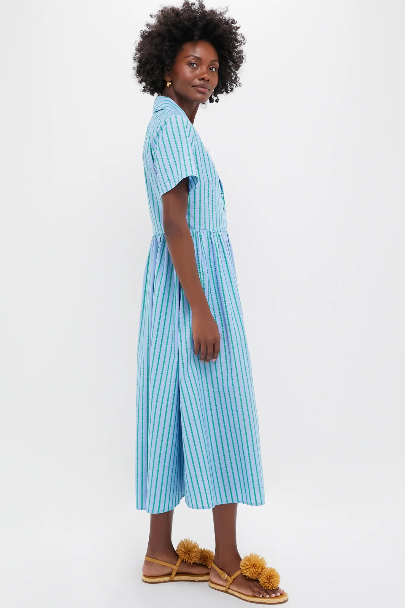 Delphinium Seersucker Shawl Collar Adelaide Dress