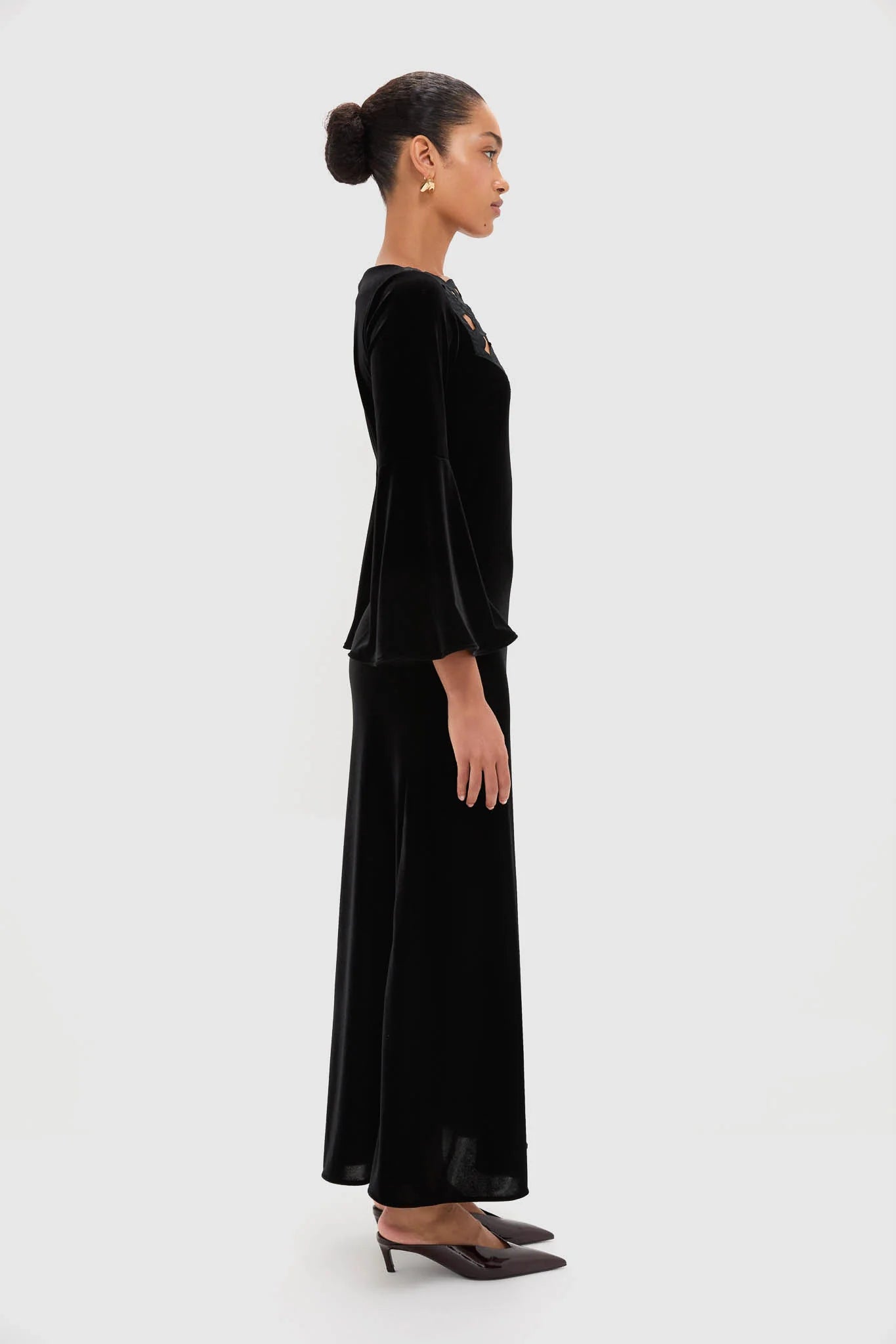Accademia Black Velvet Bell Sleeve Catherine Maxi Dress