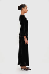 Accademia Black Velvet Bell Sleeve Catherine Maxi Dress
