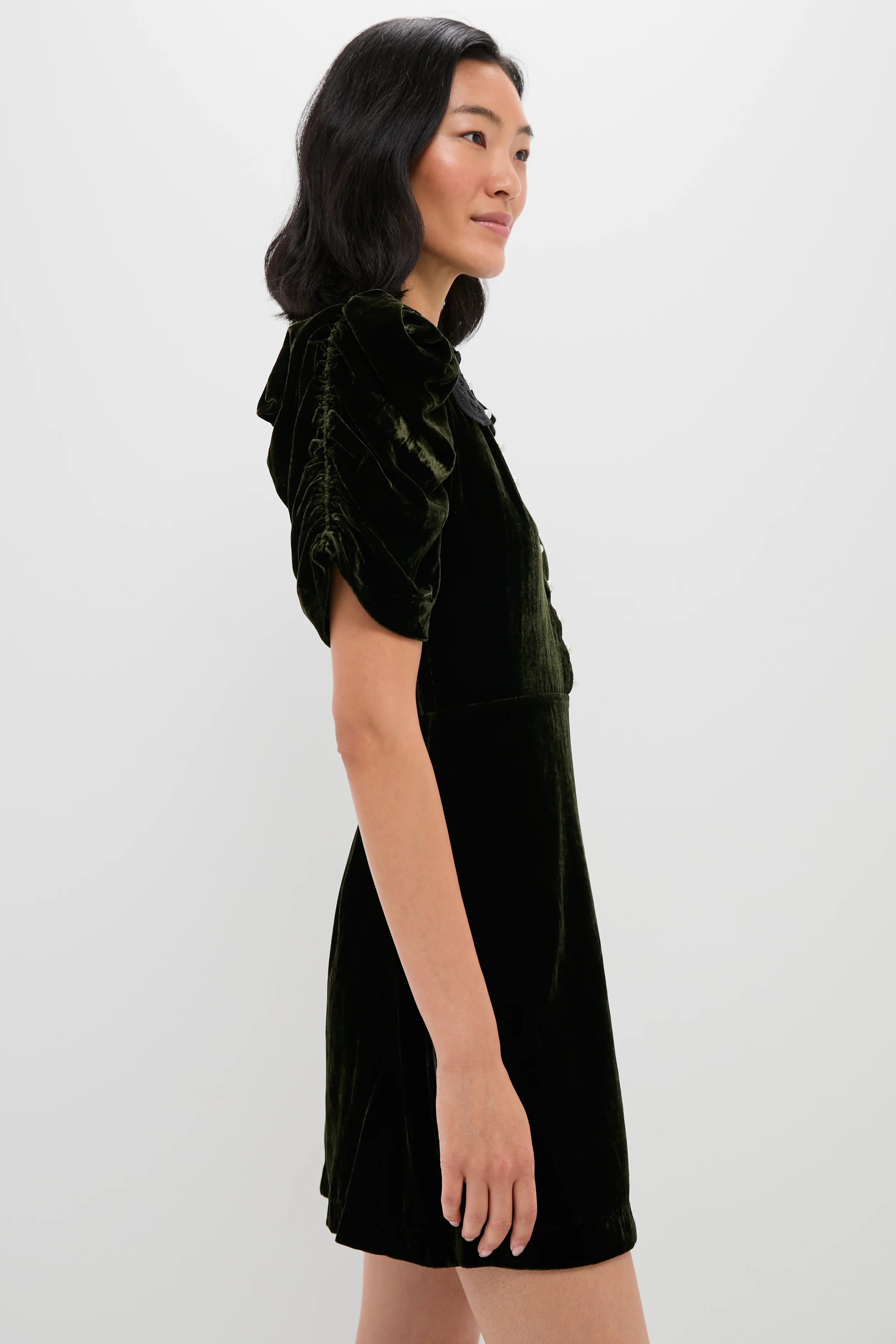 Olive Velvet Norabelle Short Sleeve Mini Dress