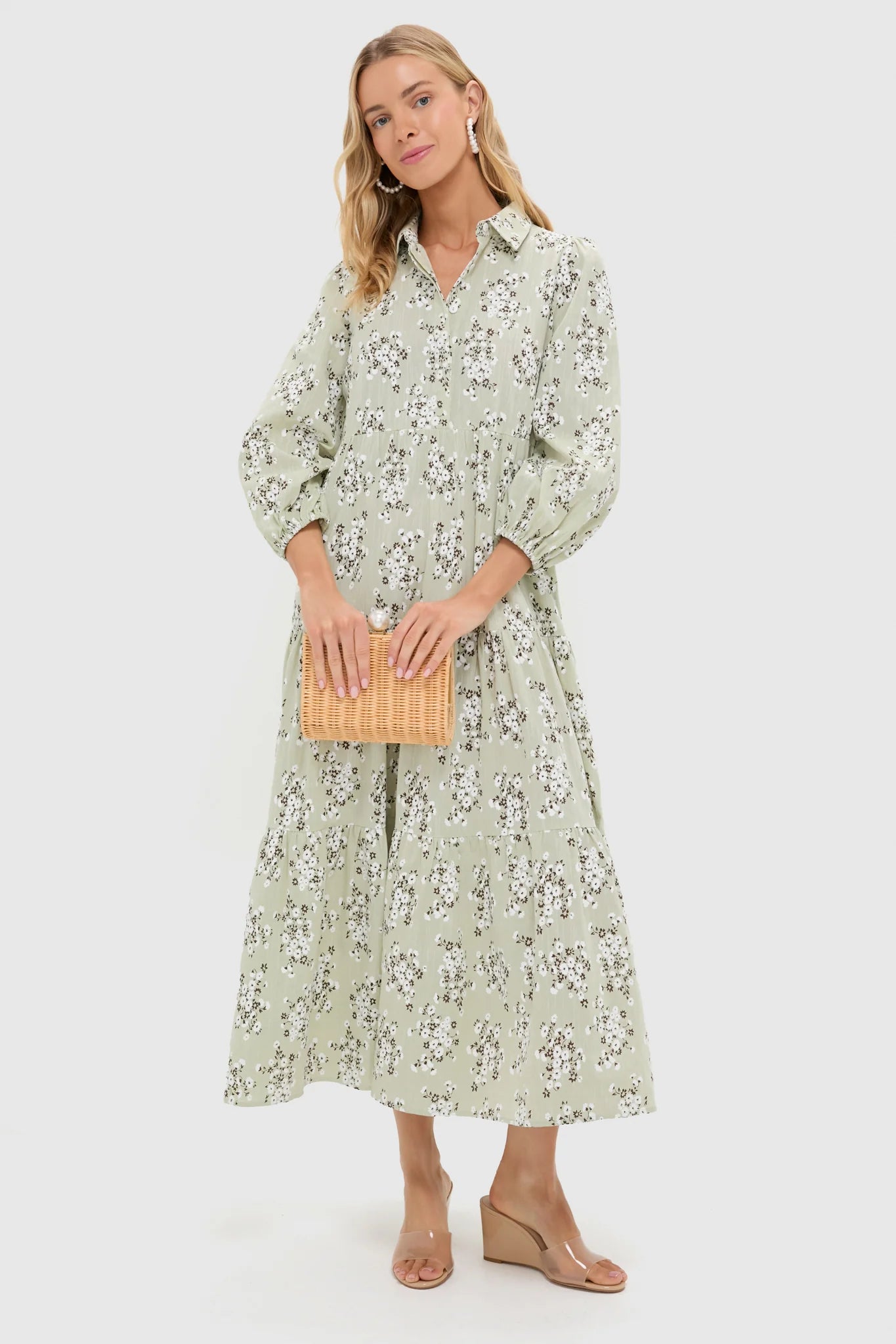 Green Ditsy Floral Cotton Mabel Maxi Dress