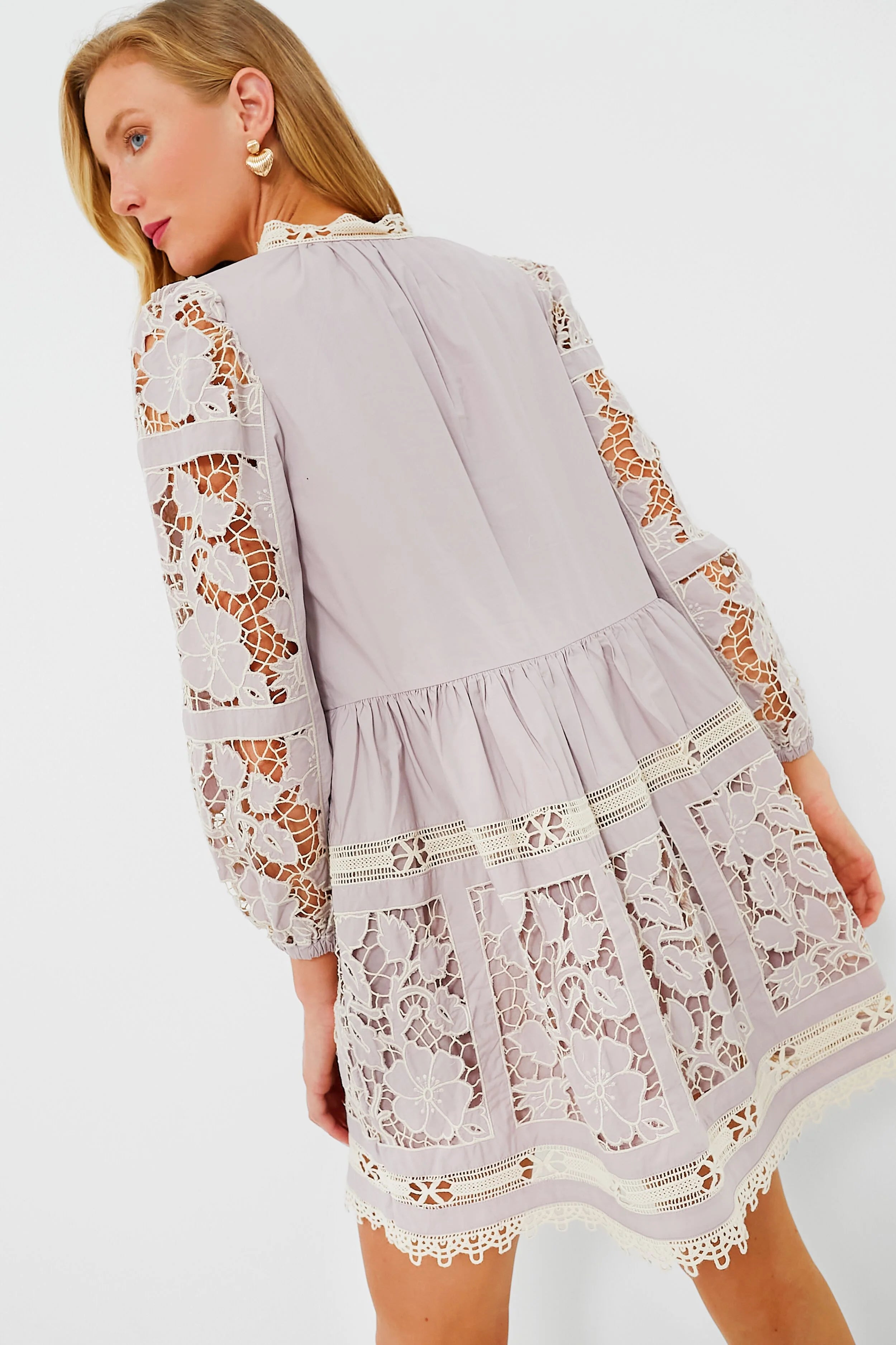 Lilac Joah Embroidery Longsleeve Tunic Dress