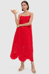 Red Flowers Richilieu Sleeveless Maxi Dress