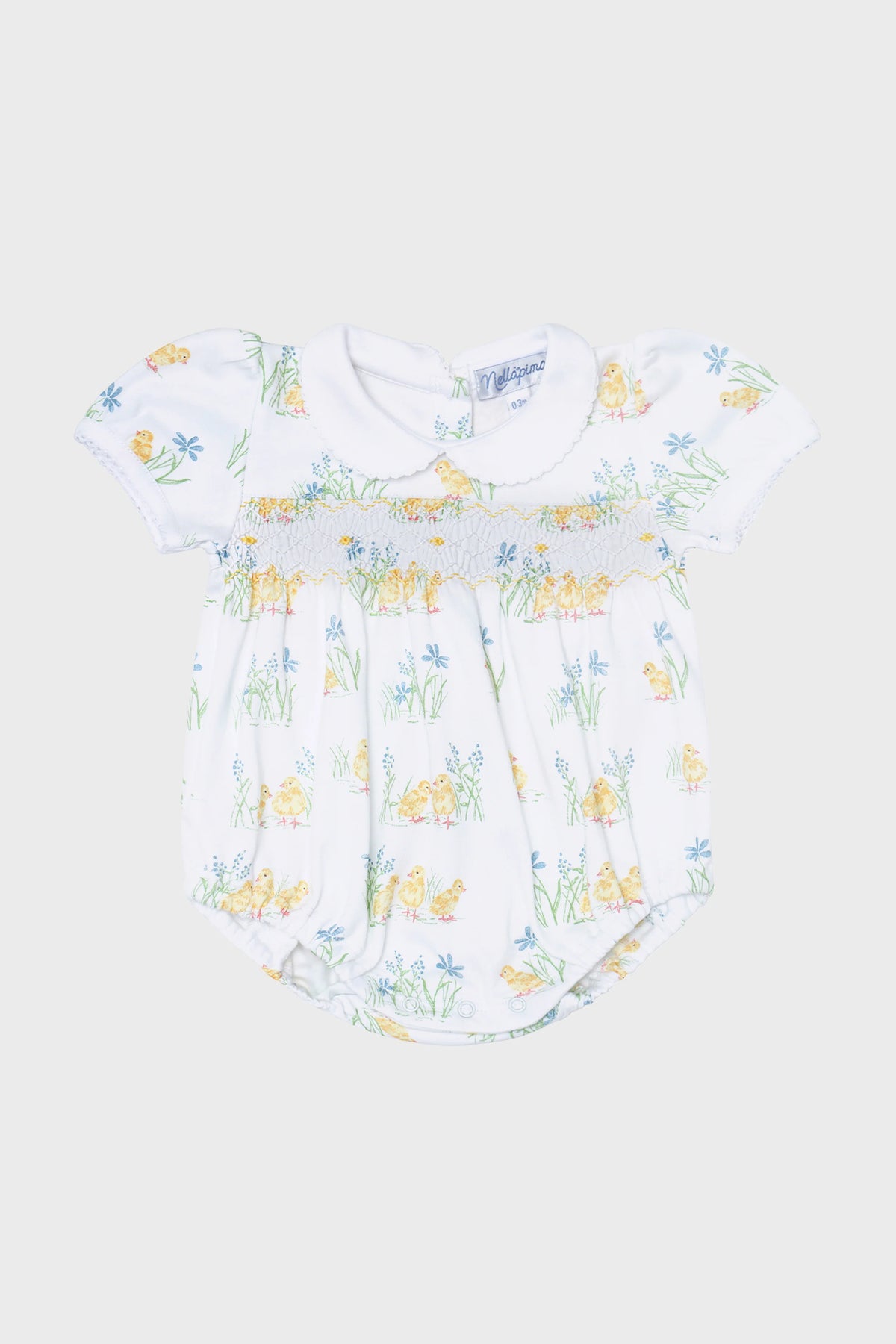 Chicks Print Smocked Bubble