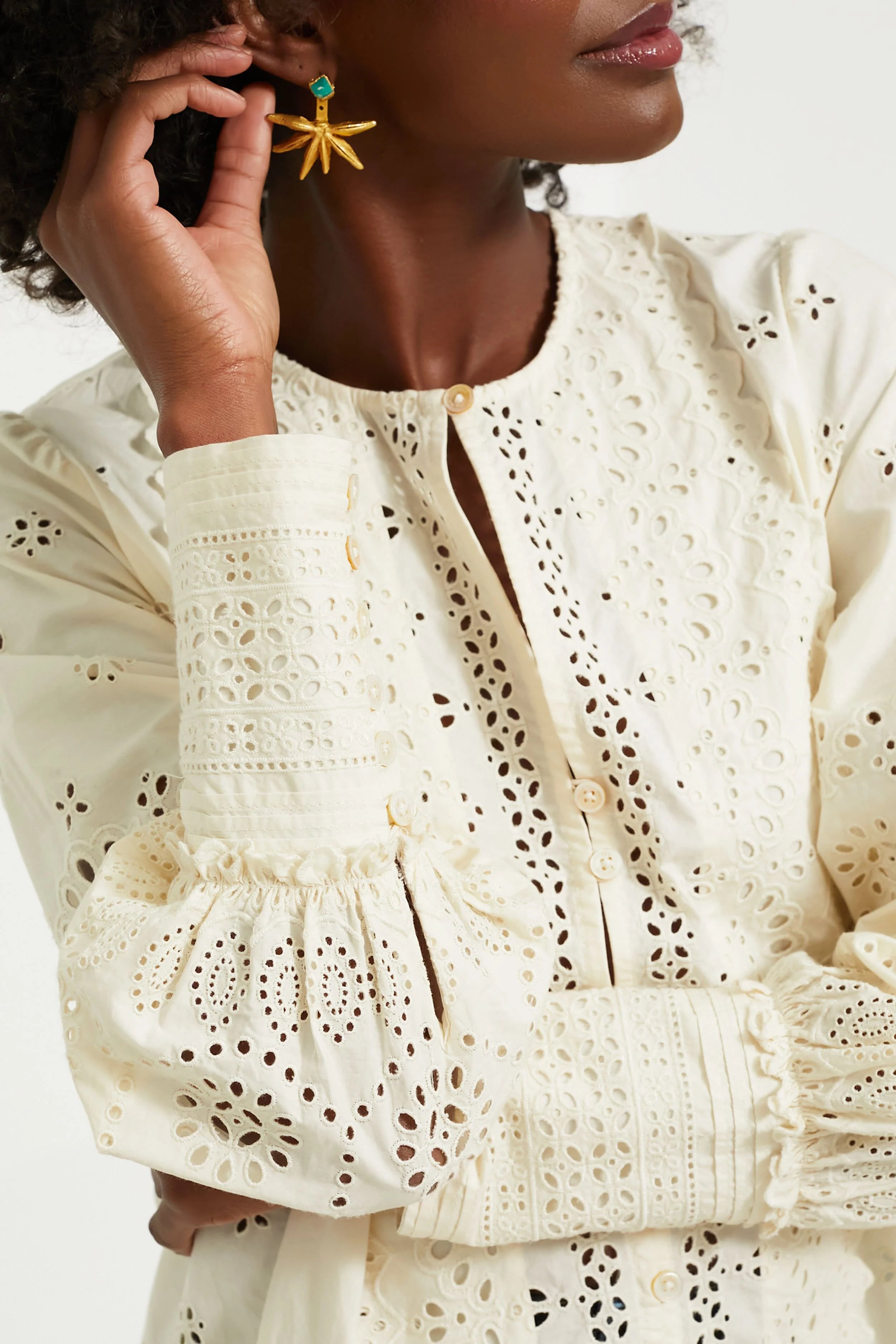 Cream Lainey Eyelet Longsleeve Top