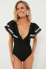 Black Katya Embroidered One Piece