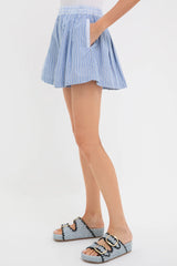 Blue Helmi Striped Shirting Pleat Short