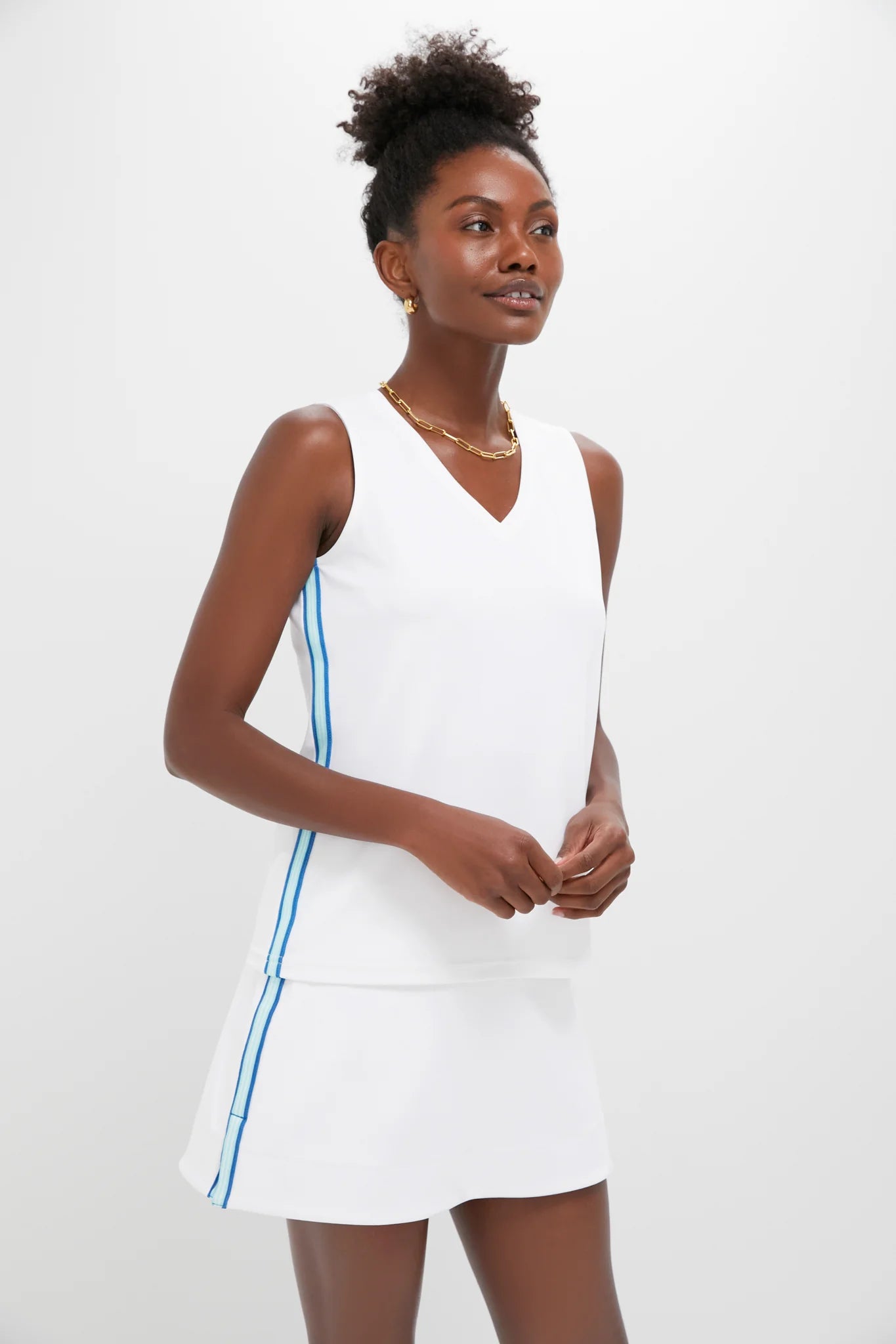 White Pique Meyer V Neck