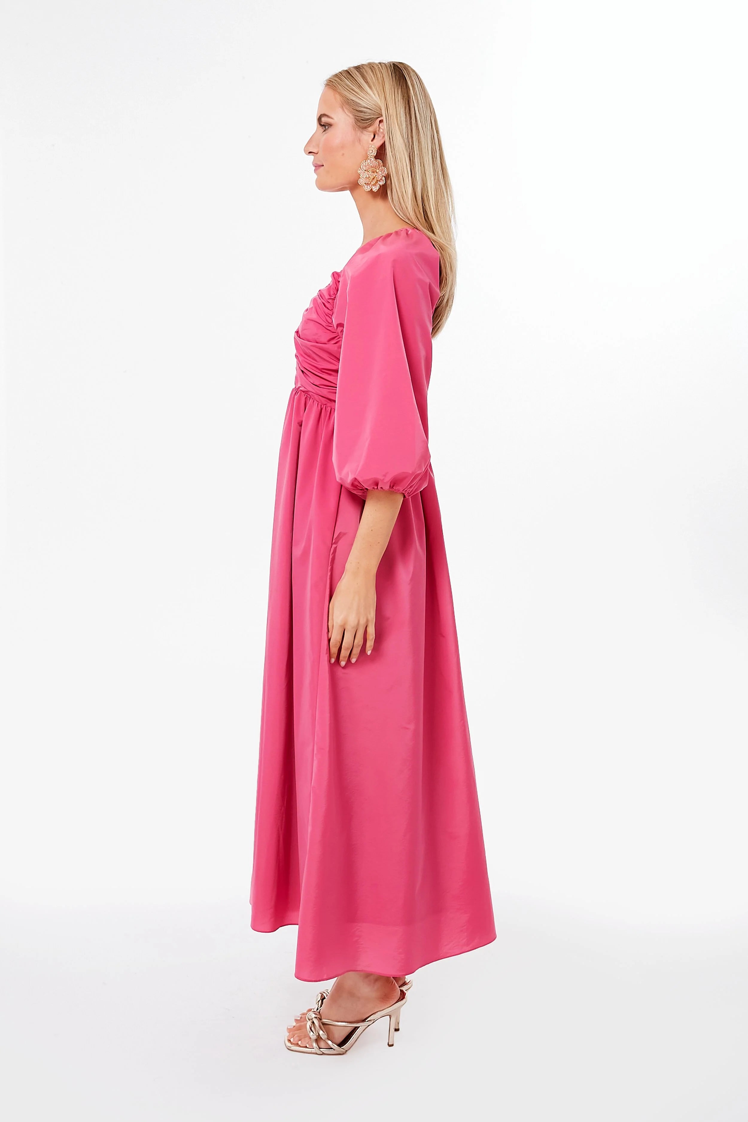 Fuchsia Ruched V-Neck Gia Maxi Dress