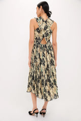 Afterglow Printed Pleats Smock Midi Straps Dress