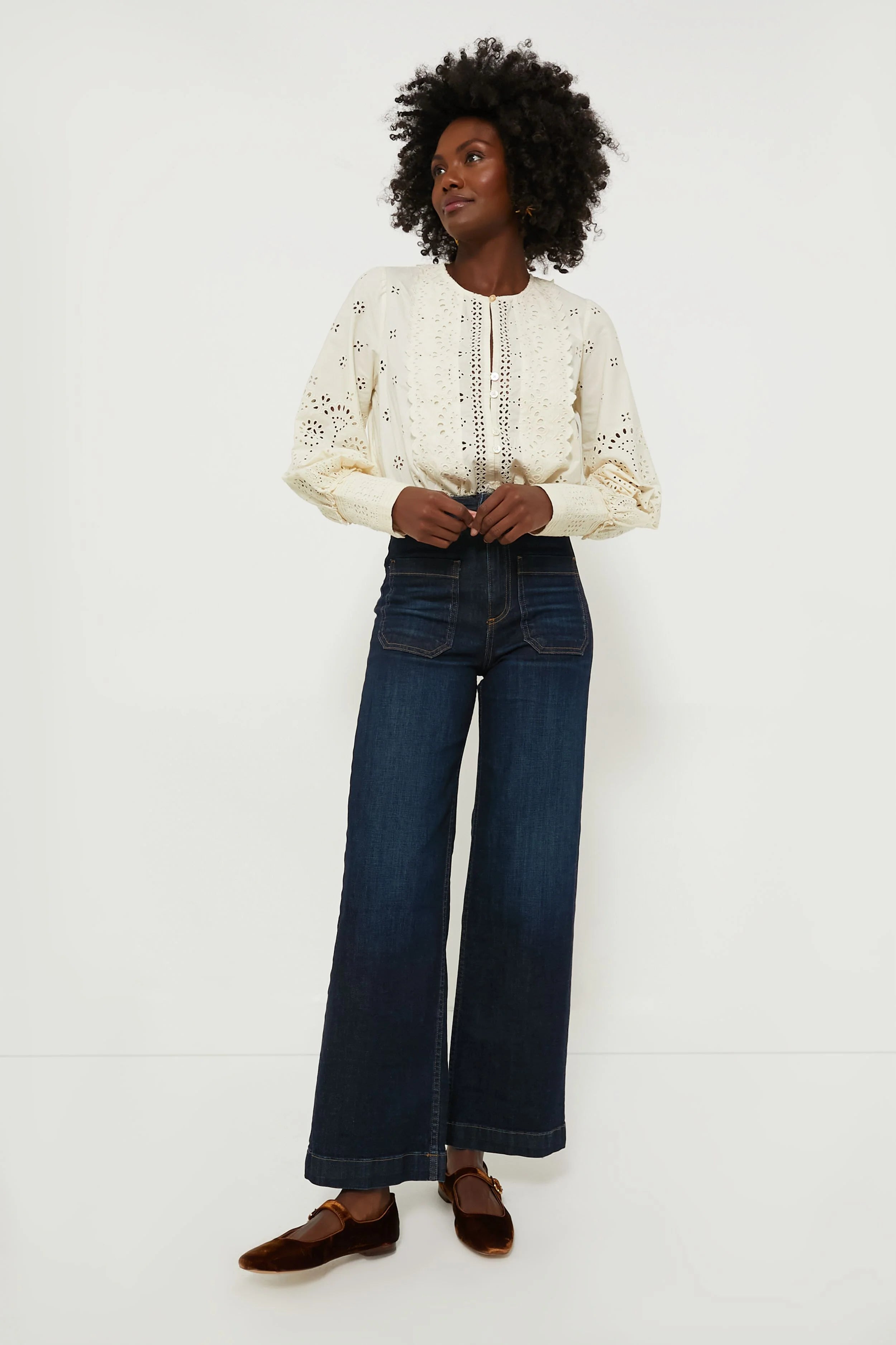 Cream Lainey Eyelet Longsleeve Top