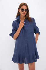 Dark Navy Stripe Linen Callahan Shirt Dress