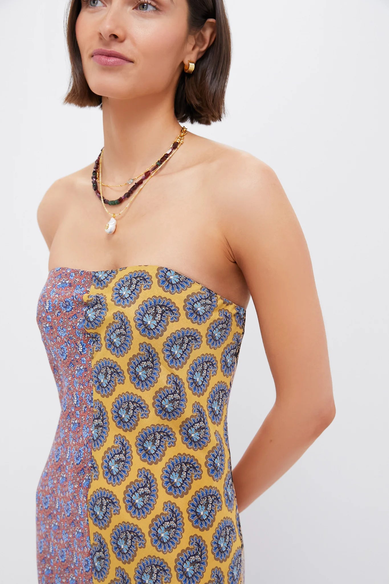 Earthy Patchwork Pietro Silk Maxi Dress