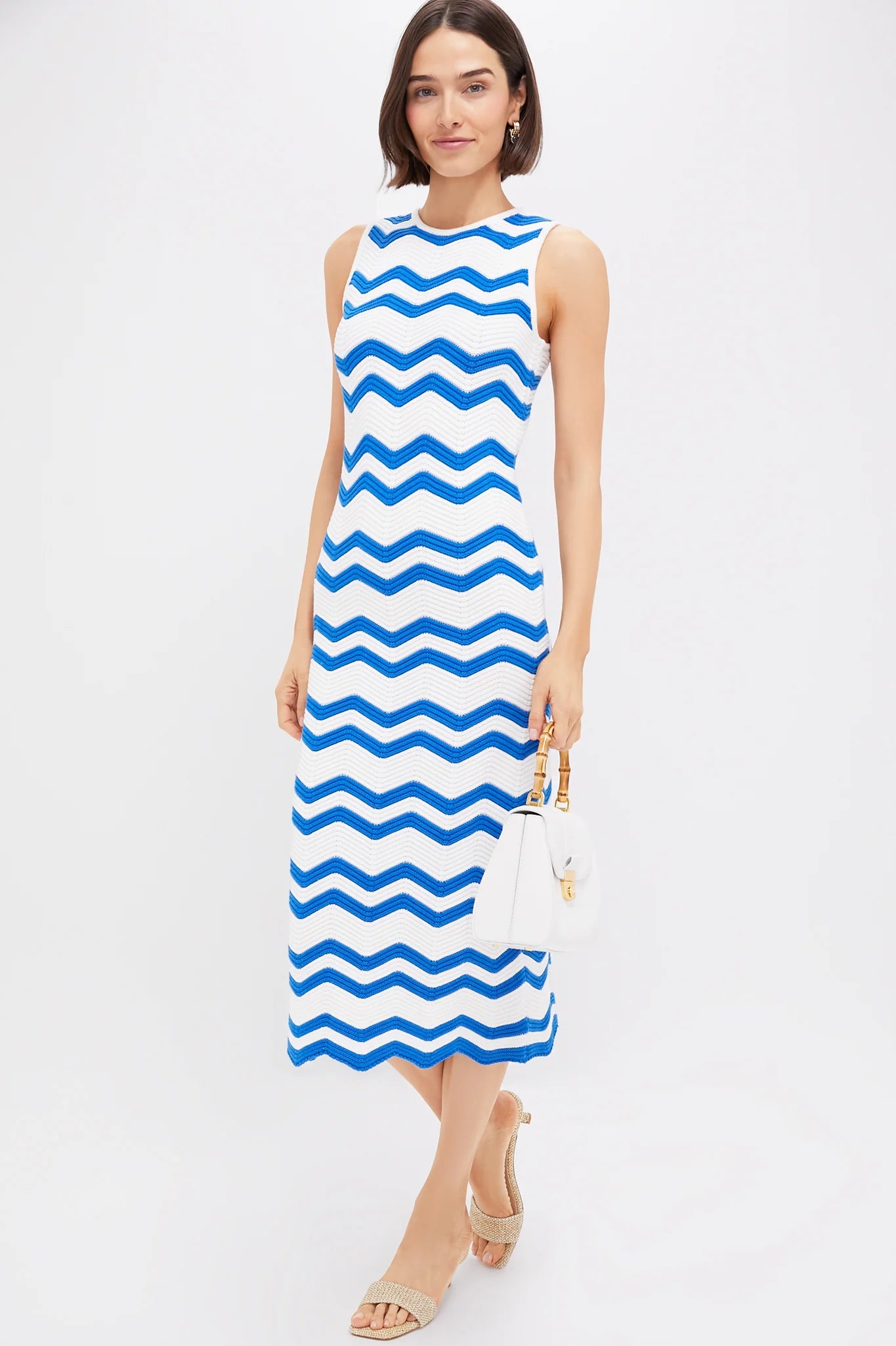 Blue & White Zig-Zag Stripe Mykonos Knit Maxi Dress