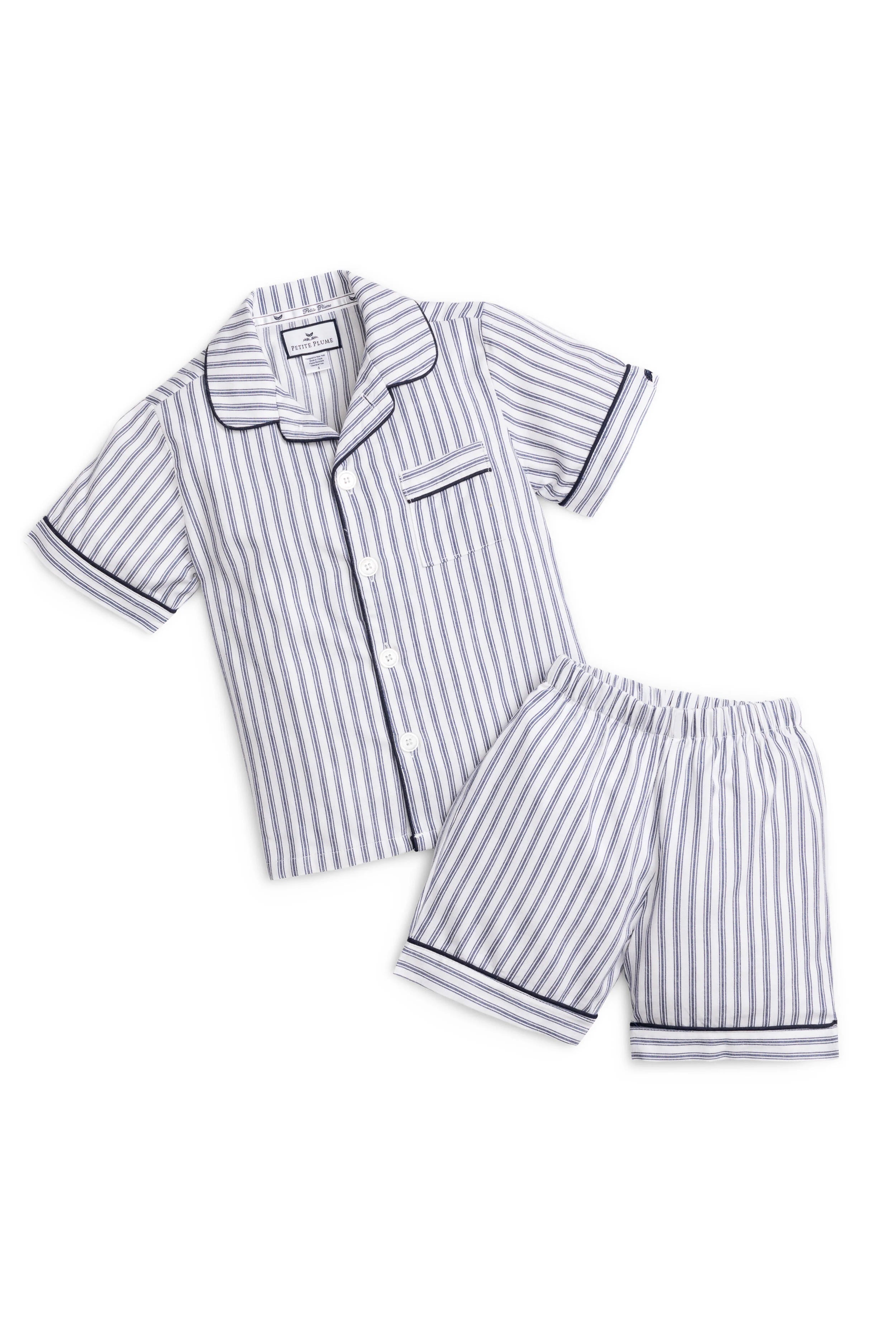 Kid's Navy French Ticking Short Set