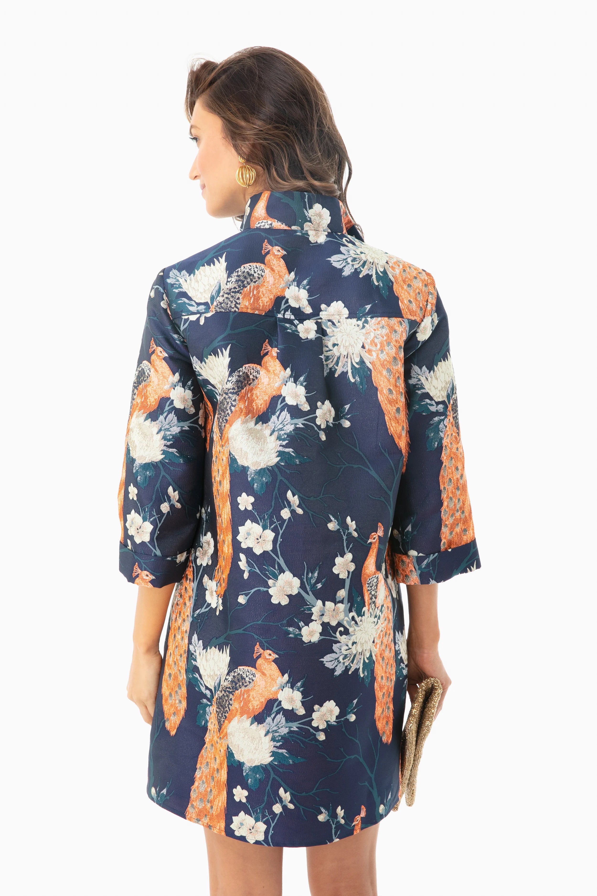Metallic Peacock Jacquard Megan Dress