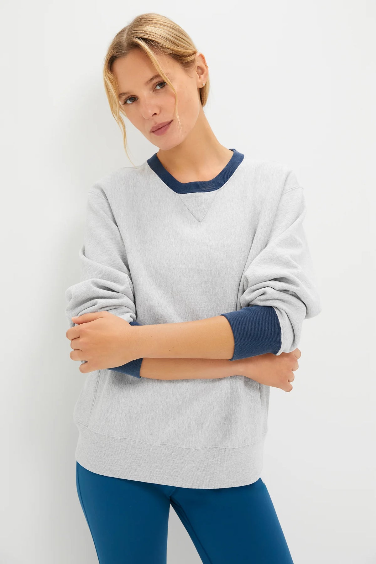 Heather Gray and Navy 100% Cotton Kolar Crewneck Sweatshirt