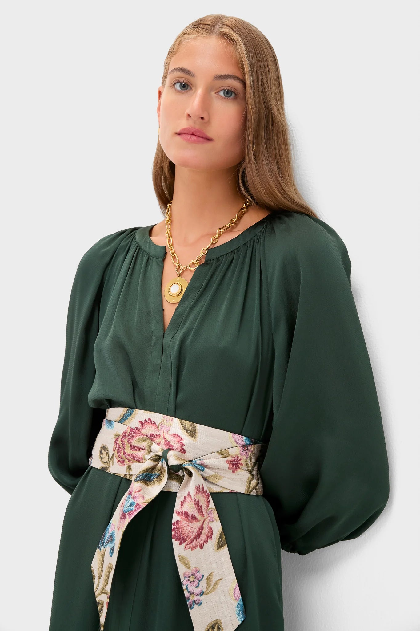 Dark Green Hammered Satin Lyles Dress