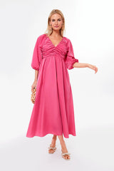 Fuchsia Ruched V-Neck Gia Maxi Dress