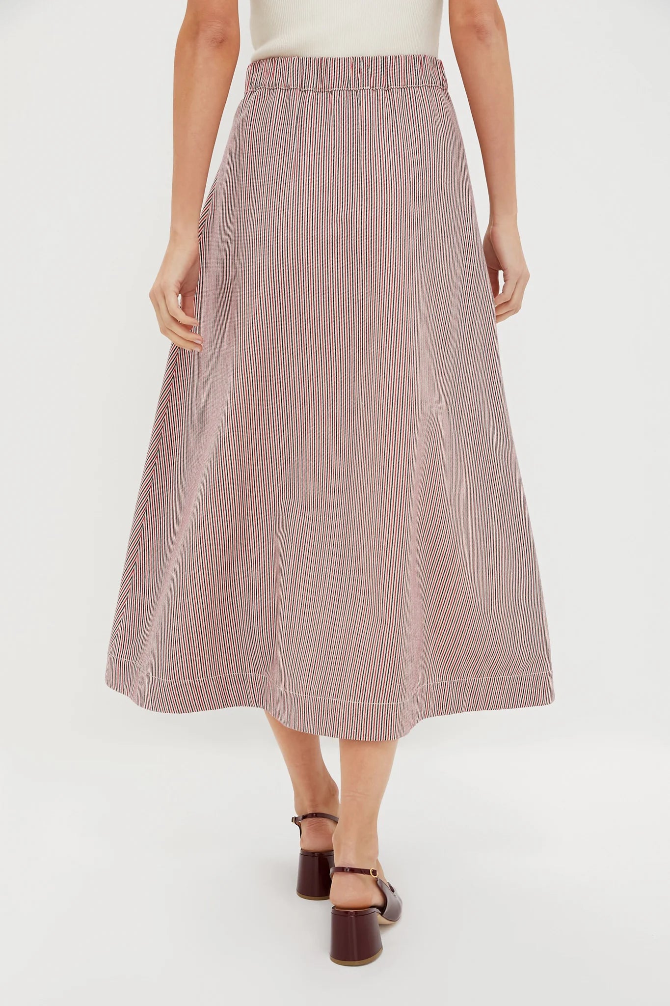 Red Stripe Evelyn Midi Skirt