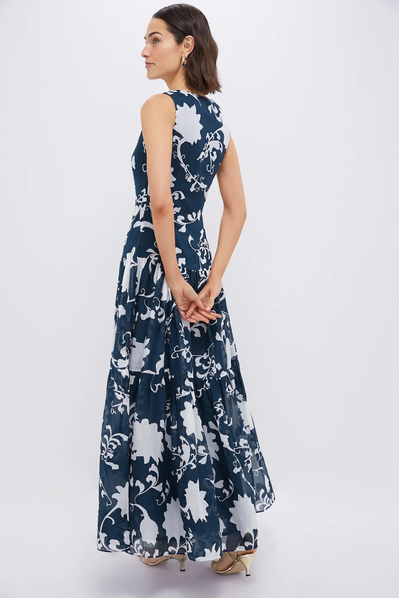 Blue Flower Screen Antheia Midi Dress