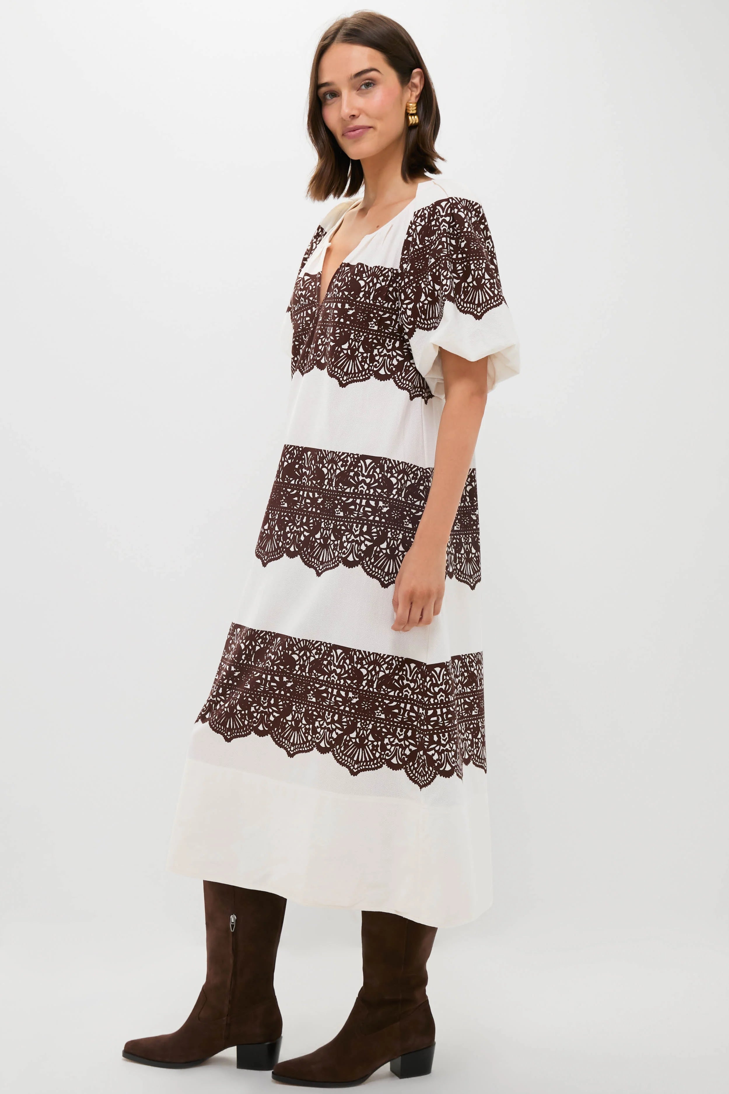 Cream with Western Lace Print Fairground Dress