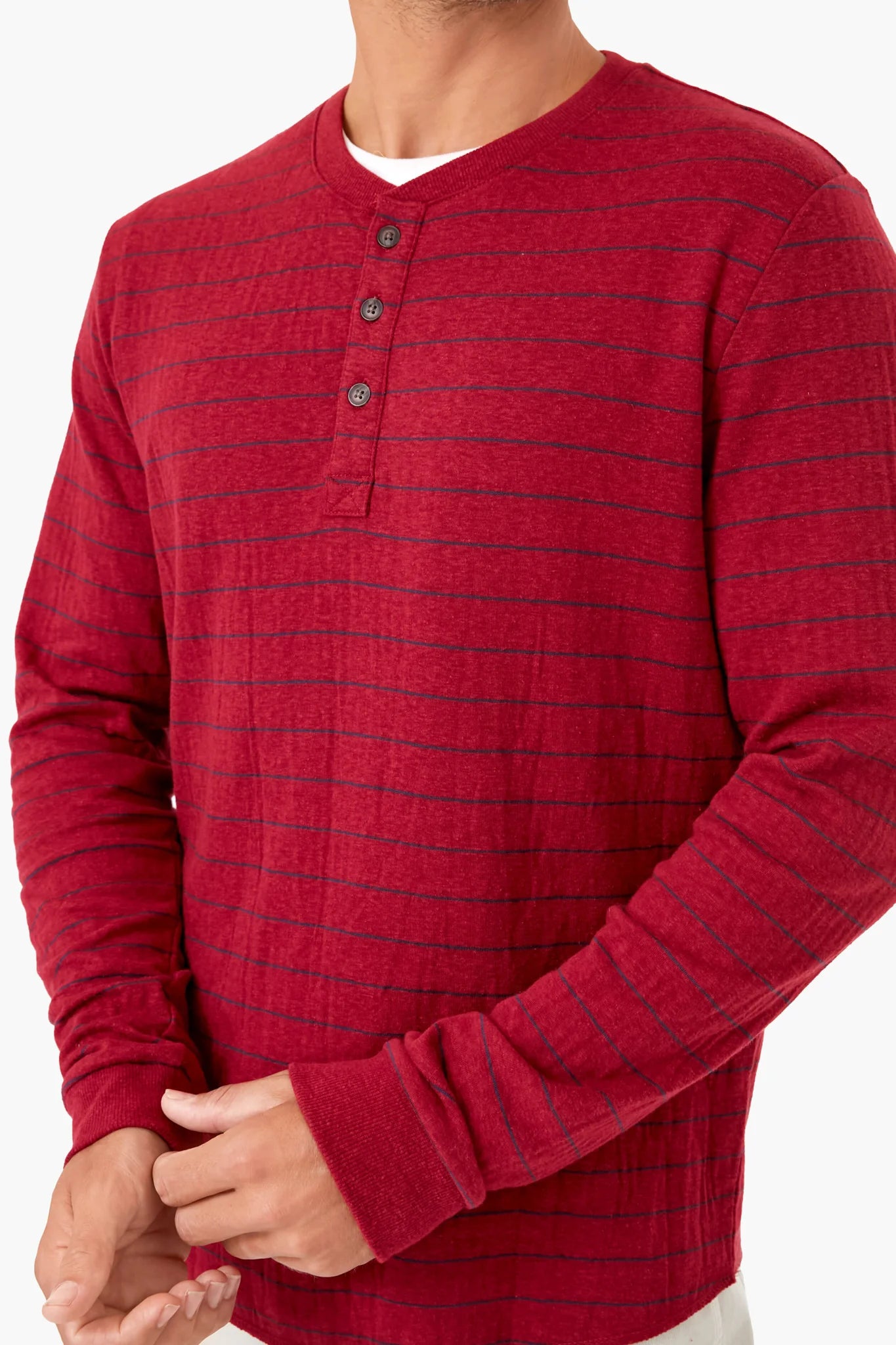 Rhubarb Navy Stripe Double Knit Henley
