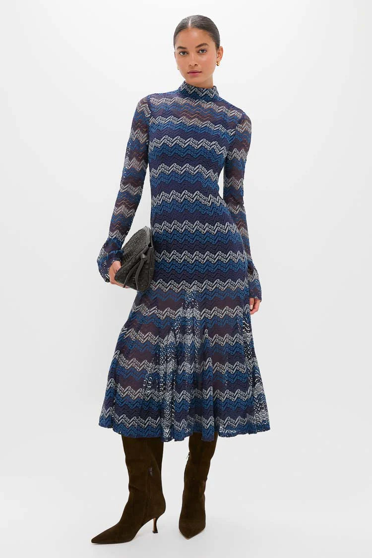 Navy Tonal Lorraine Knit Maxi Dress