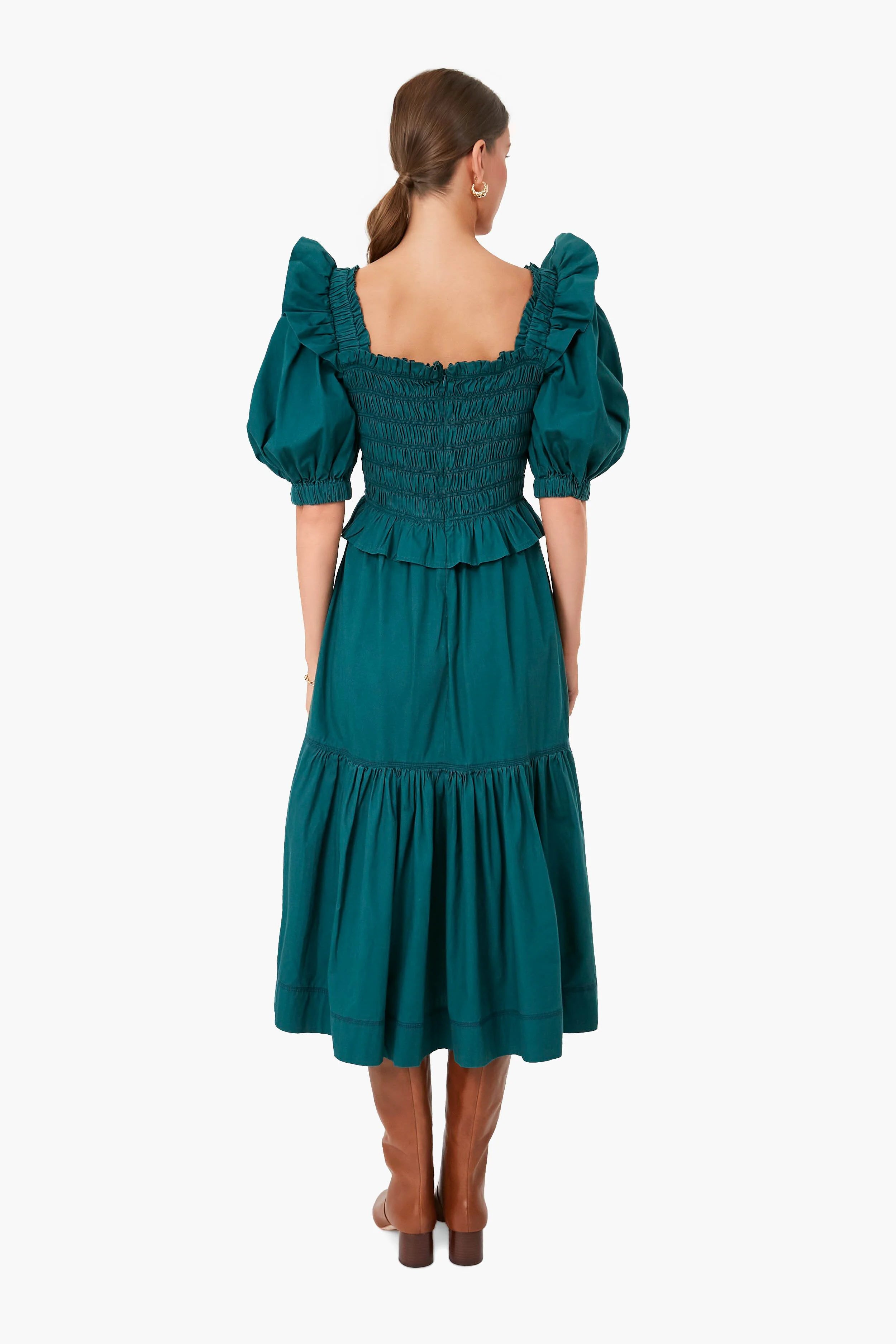 Forest Sybil Solid Cotton Puff Sleeve Smocked Dress