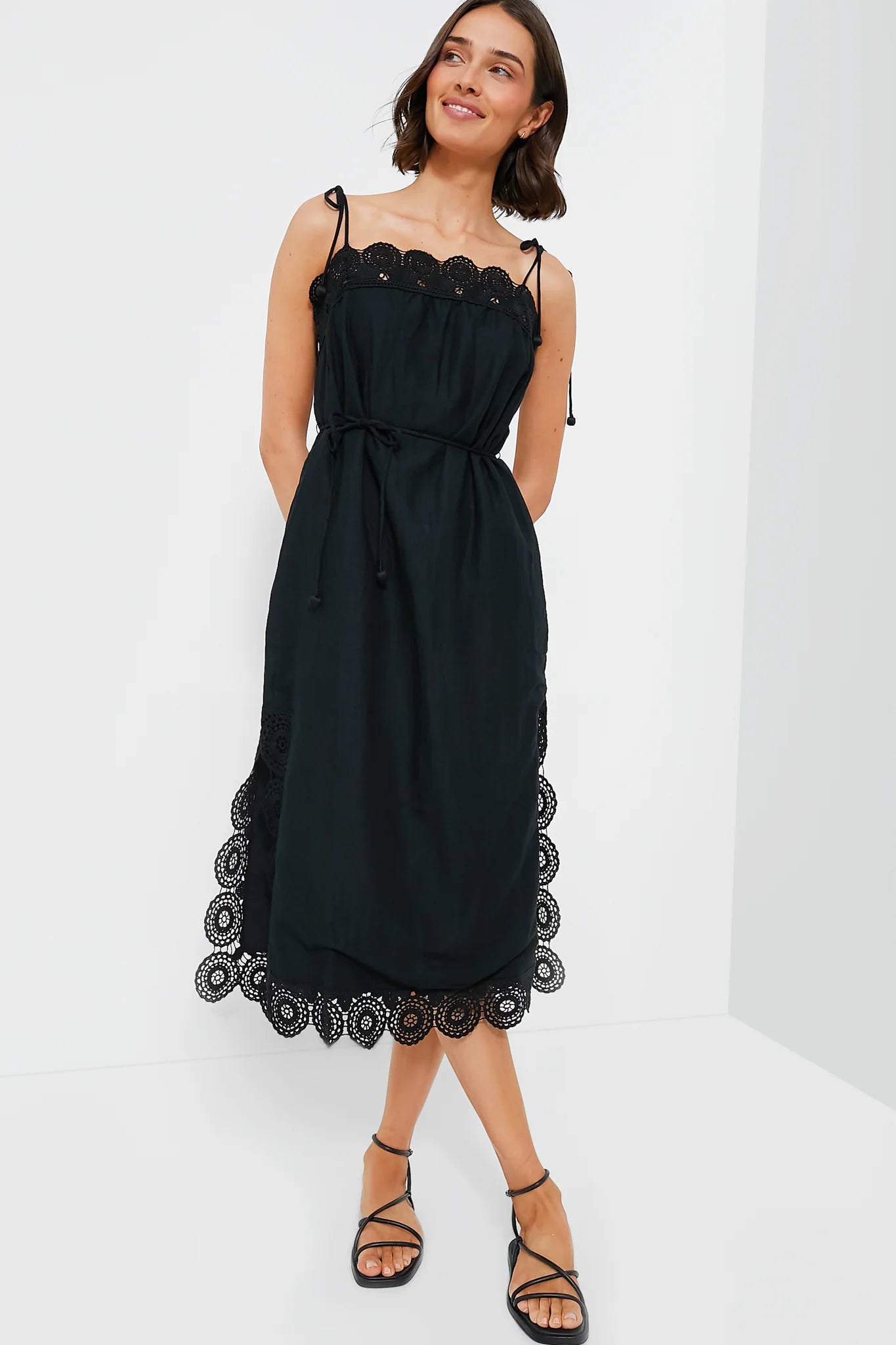 Black Rosina Embroidery Slip Dress