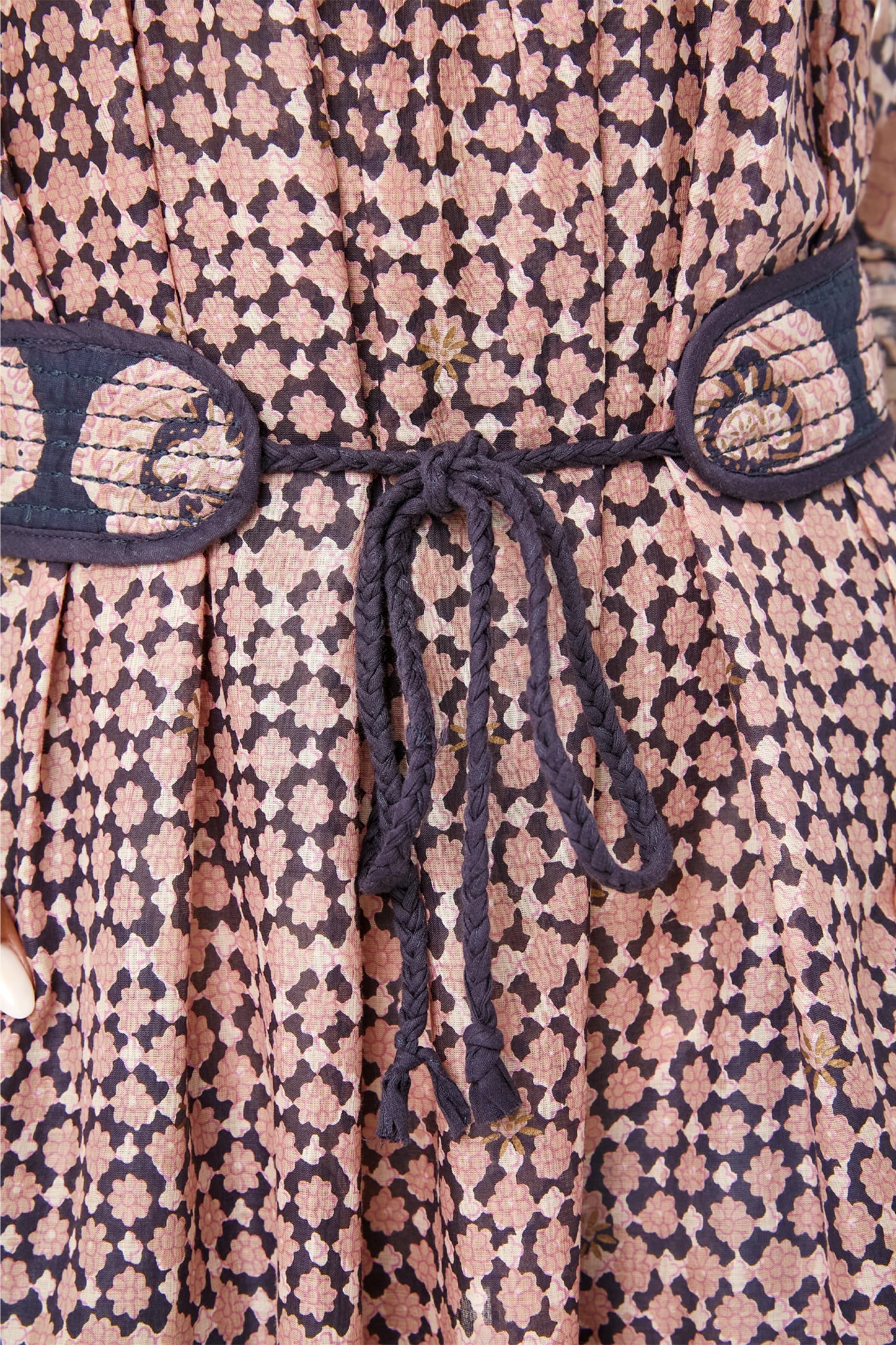 Lilac Margot Border Long Sleeve Belted Dress