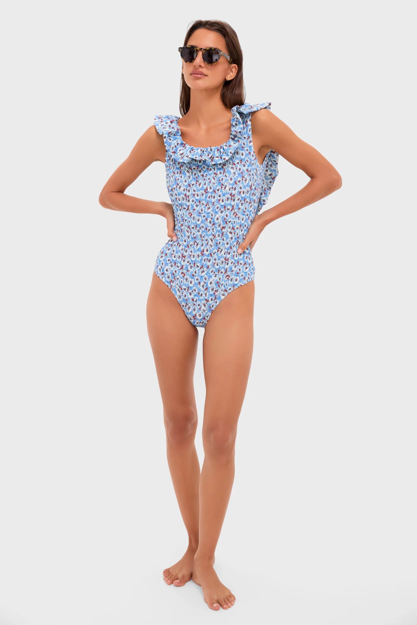 Blue Whitney Print Flutter Sleeve One Piece