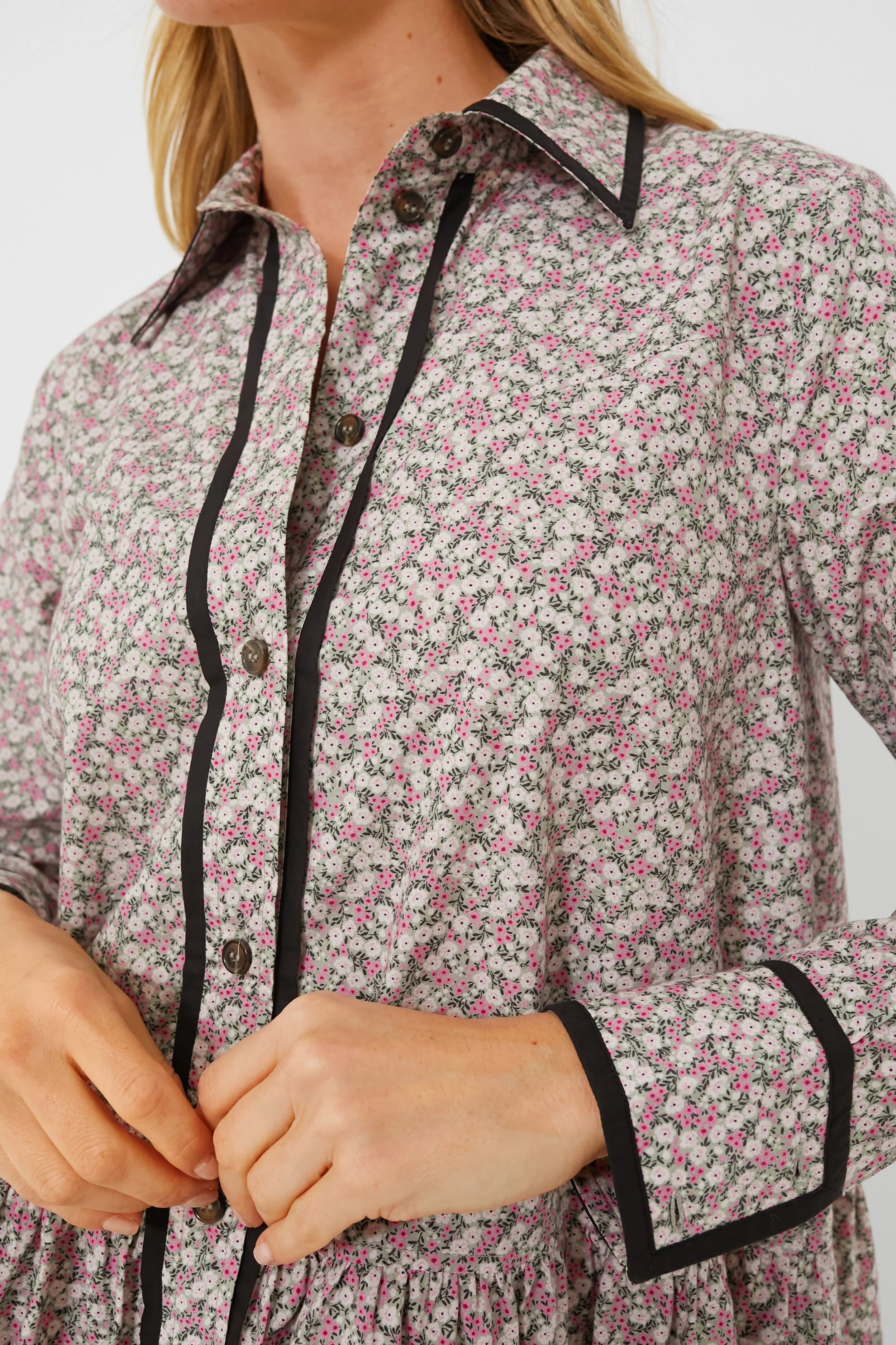 Frost Gray Printed Cotton Mini Shirt Dress