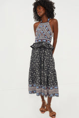 Black Everly Embroidery Halter Dress