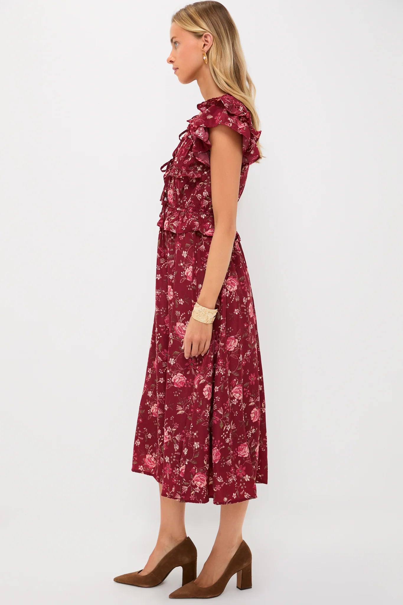 Oxblood Multi Floral Midi Dress