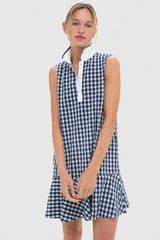 Navy Gingham Sleeveless Performance Seersucker May Golf Dress