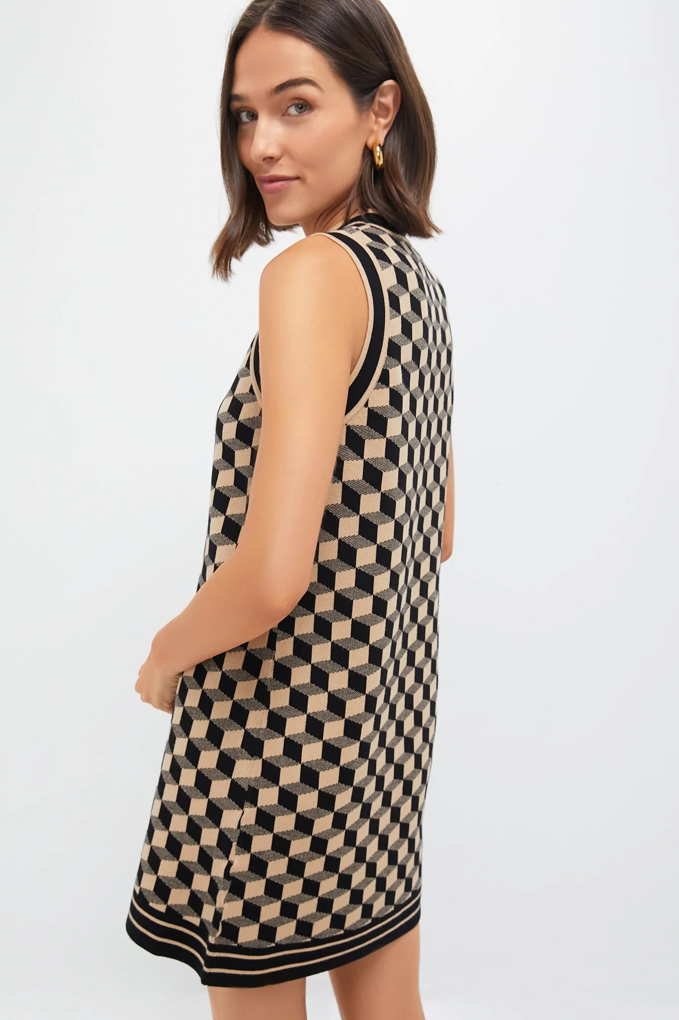 Onyx and Camel Knit Geo Marie Dress