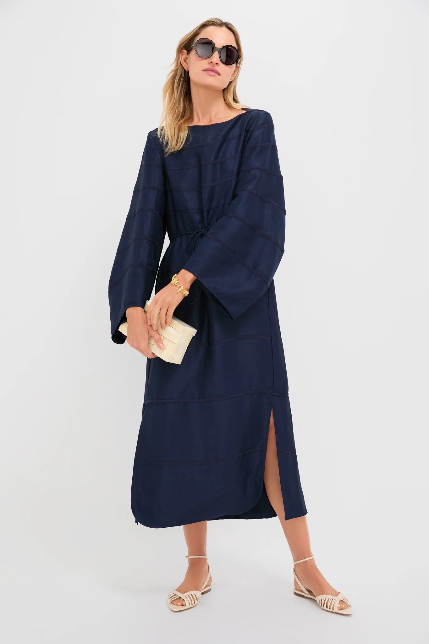 Navy Ribbon Caftan Dress