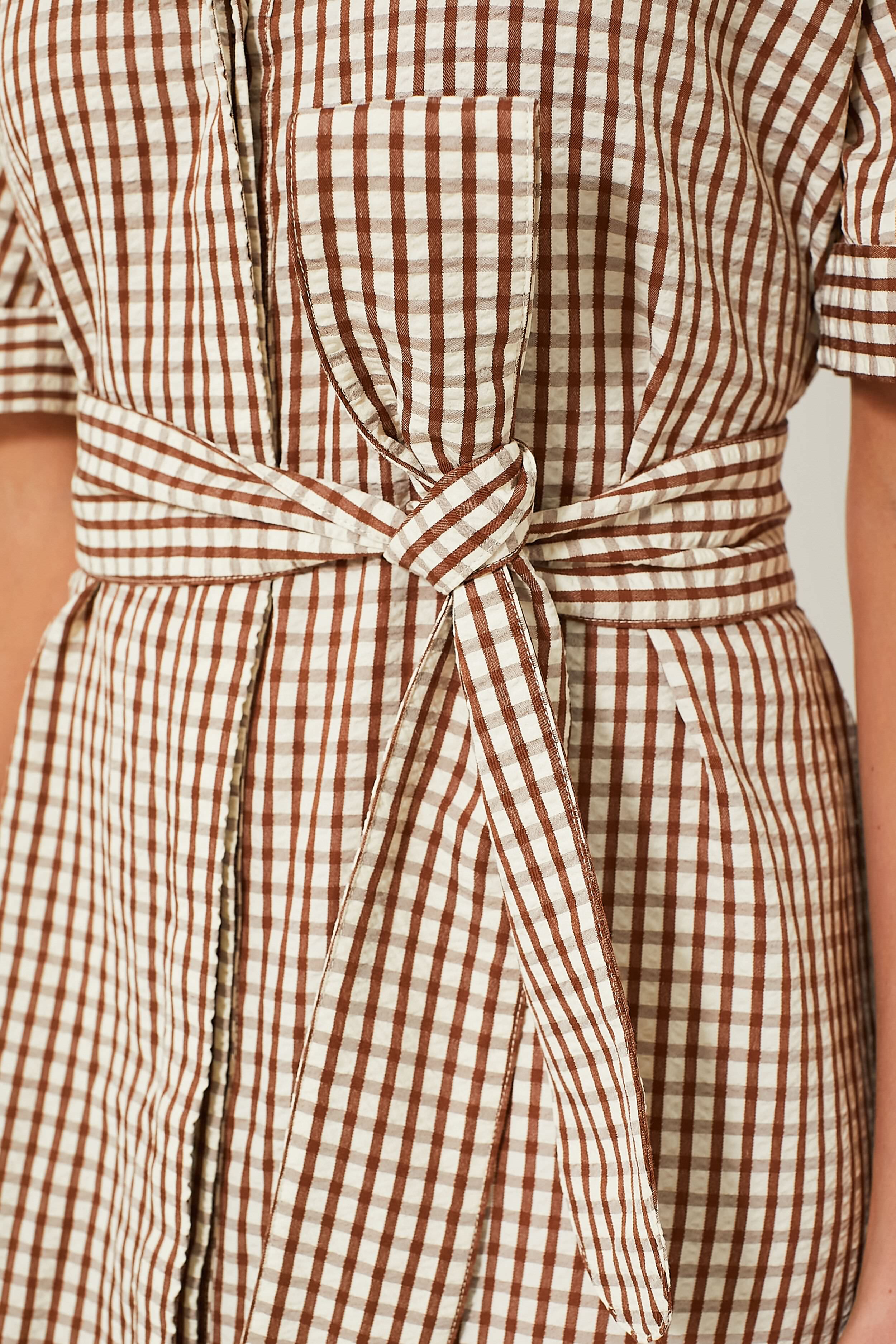 Brown Gingham Seersucker Zacara Dress