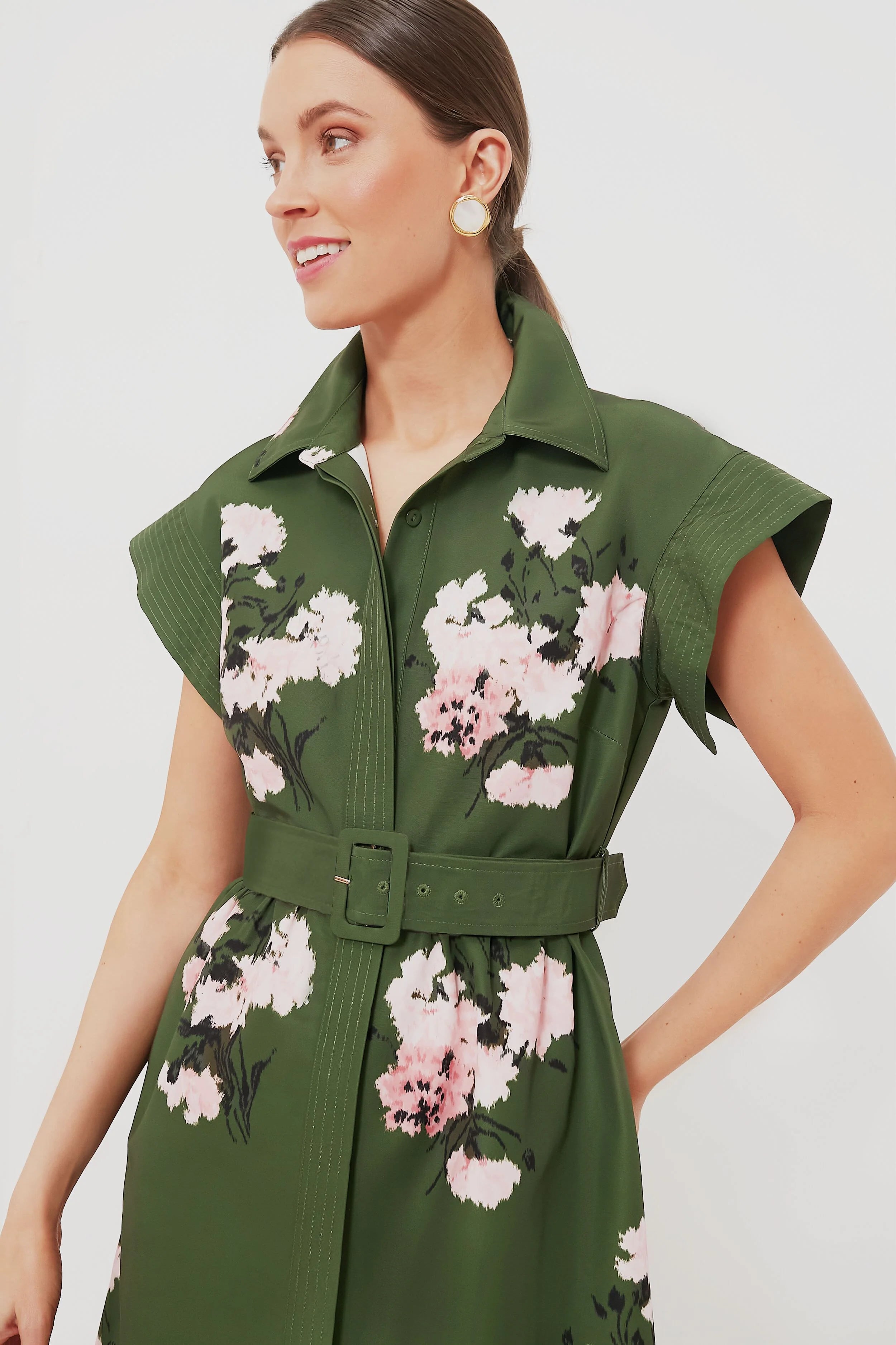 Olive and Pressed Powder Floral Chloe Dress