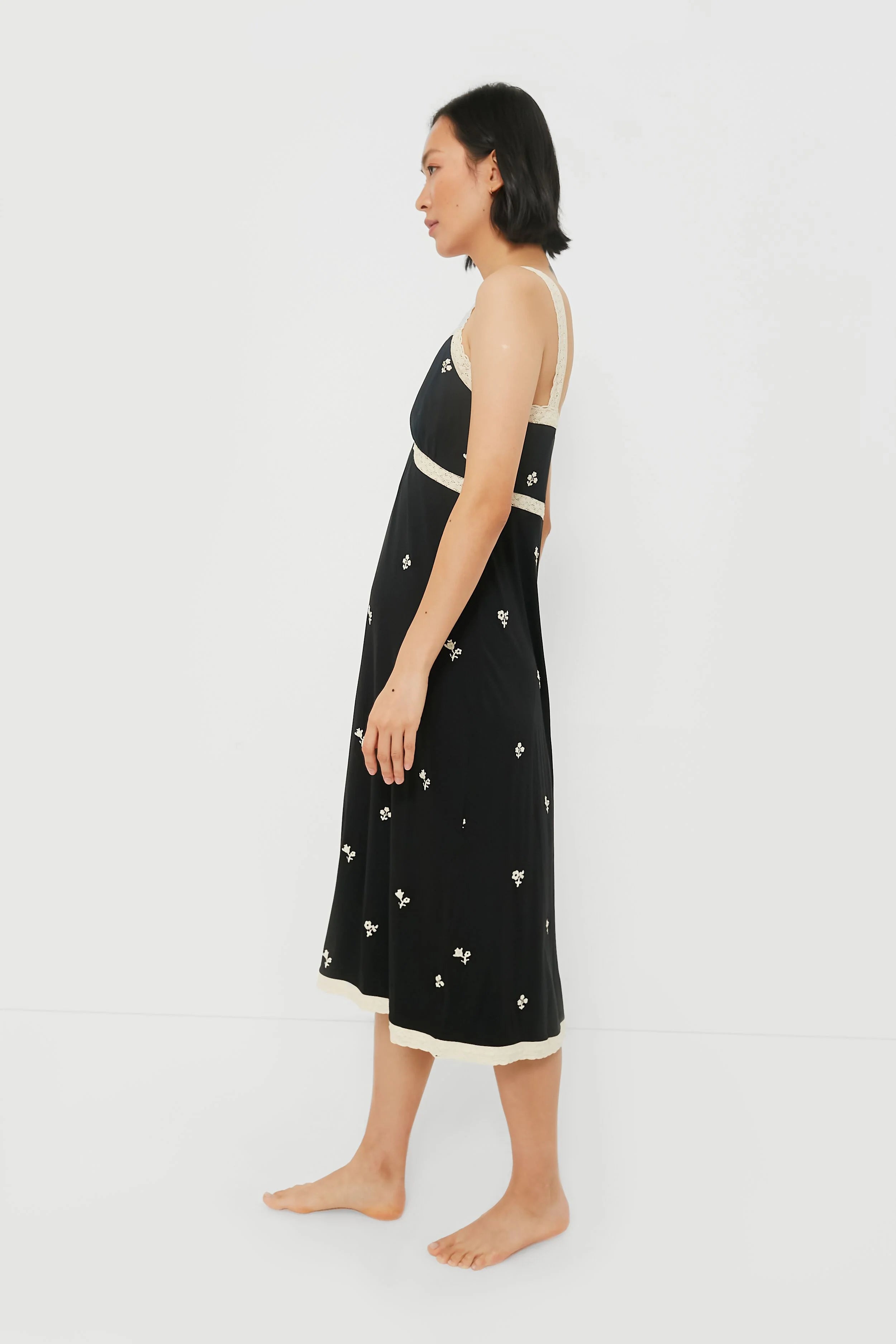 Black Rubina Embroidery Pajama Slip Dress