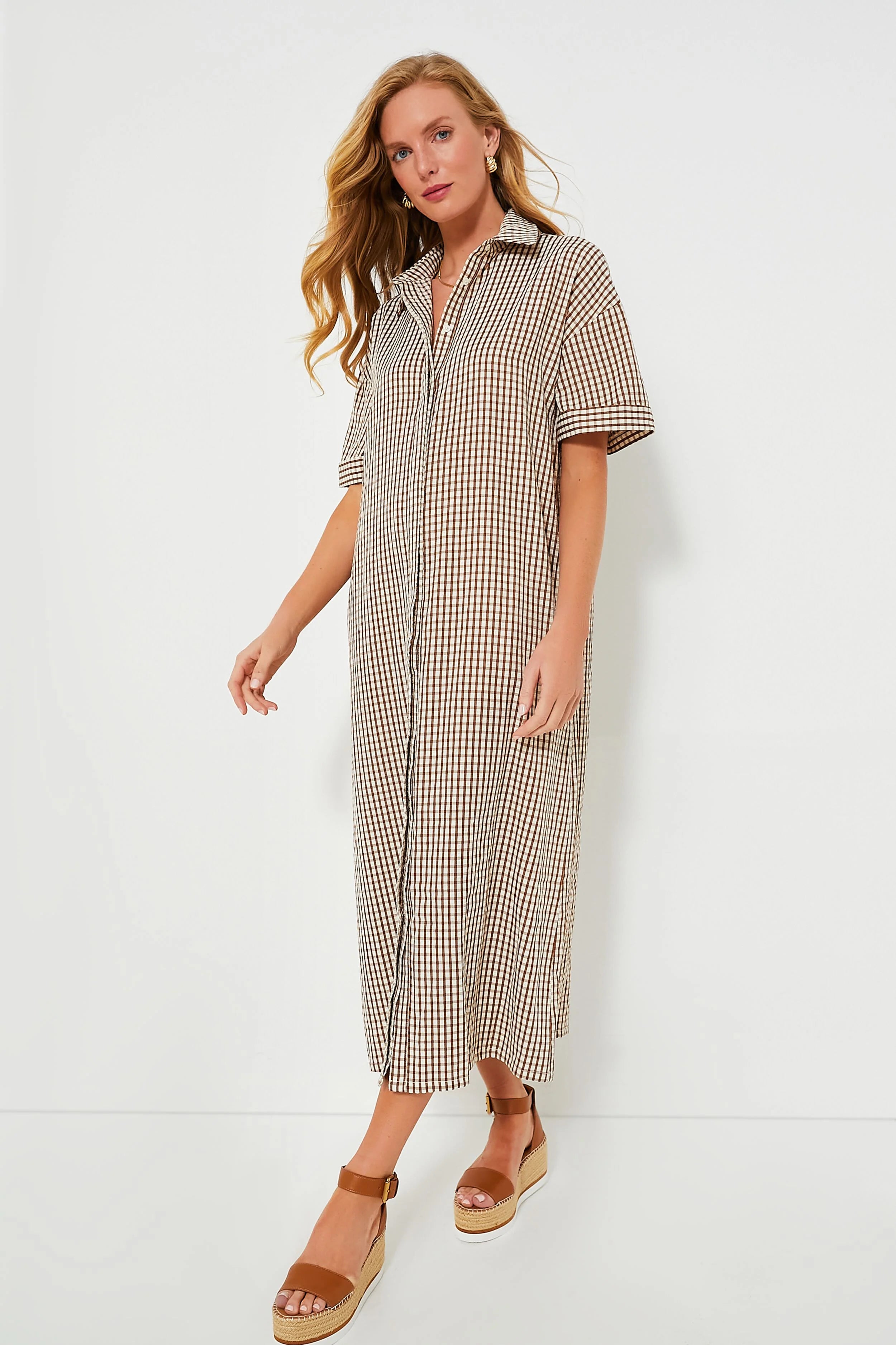 Brown Gingham Seersucker Zacara Dress