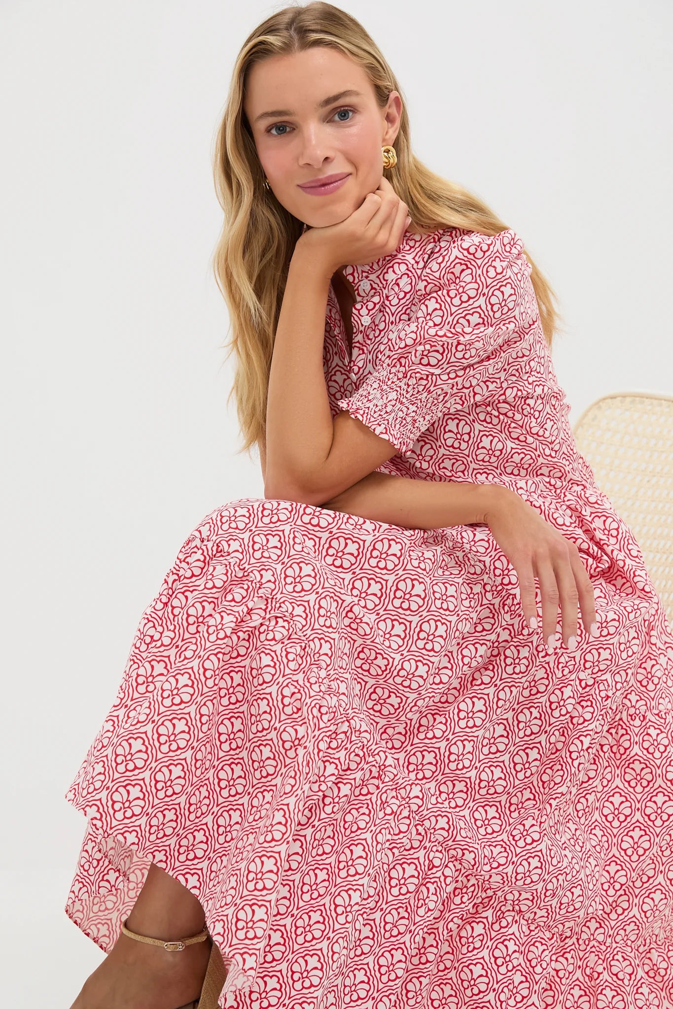 Red & White Quatrefoil Bennett Maxi Dress