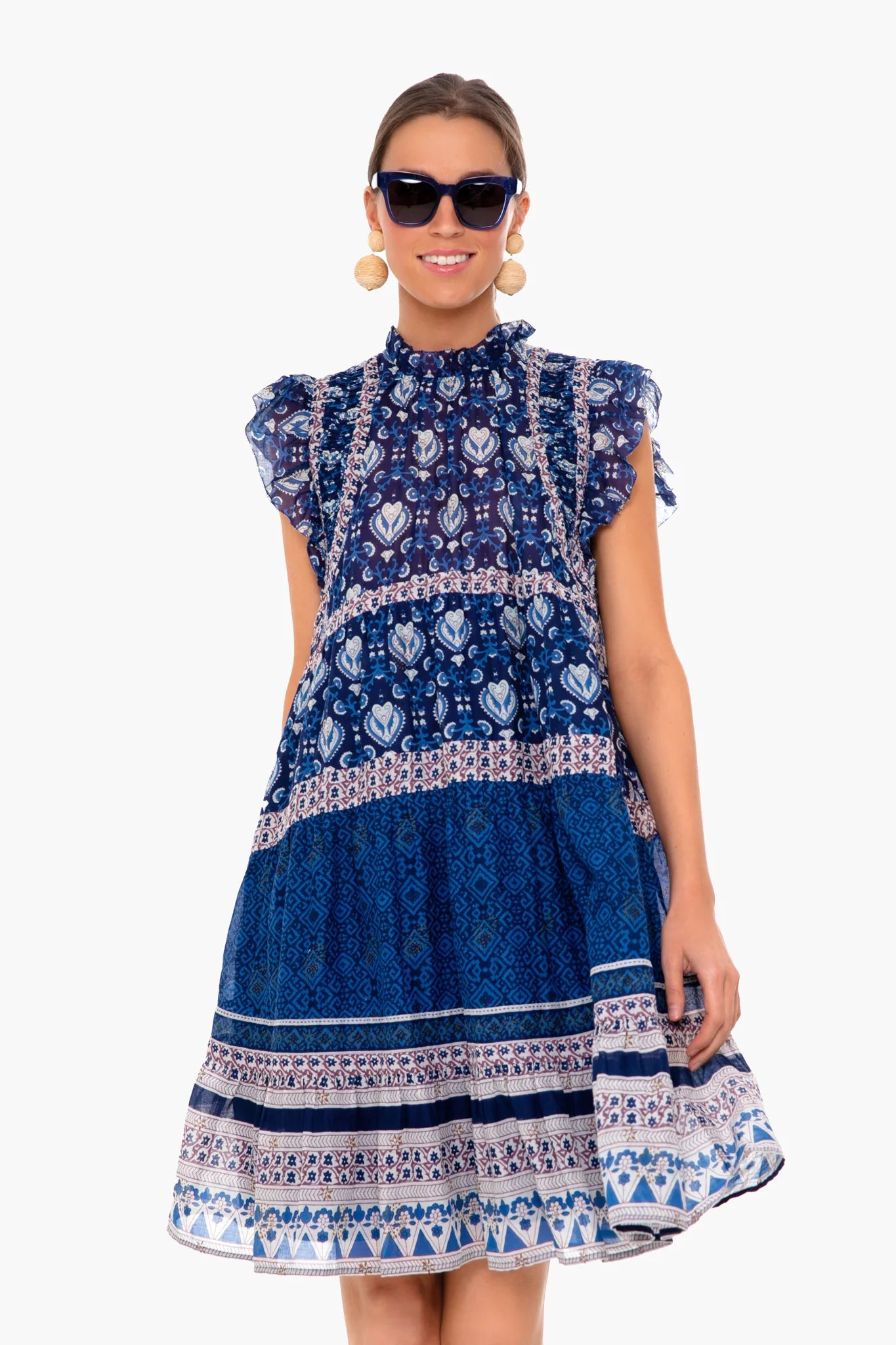 Navy Brigitte Border Mini Dress