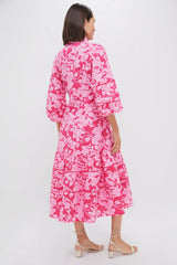 Pink Textured Floral Hillsborough Midi Dress