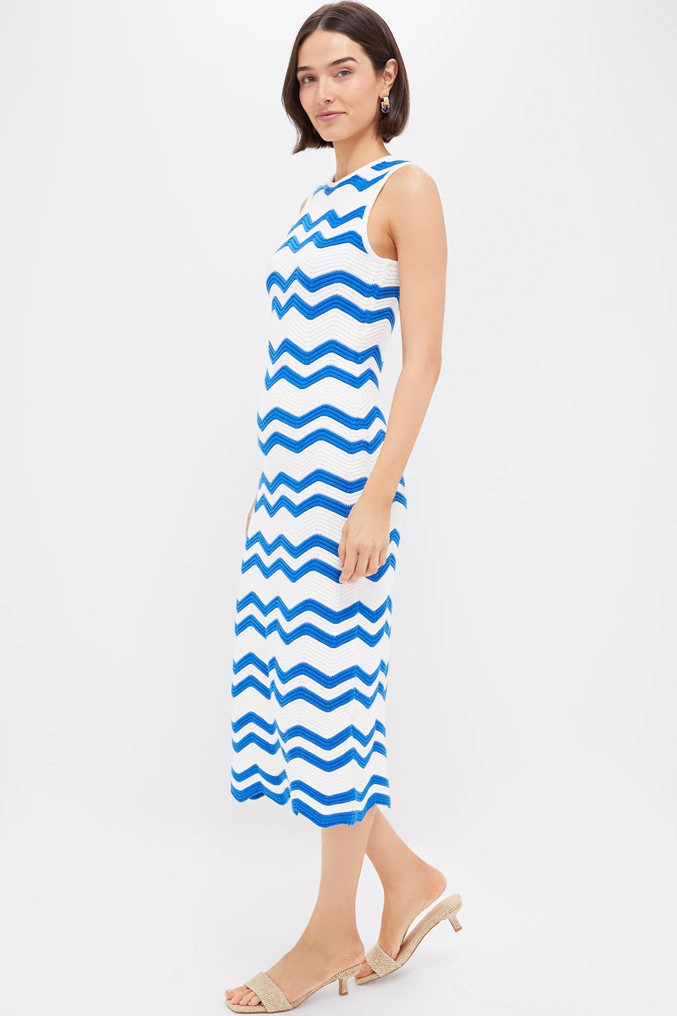 Blue & White Zig-Zag Stripe Mykonos Knit Maxi Dress