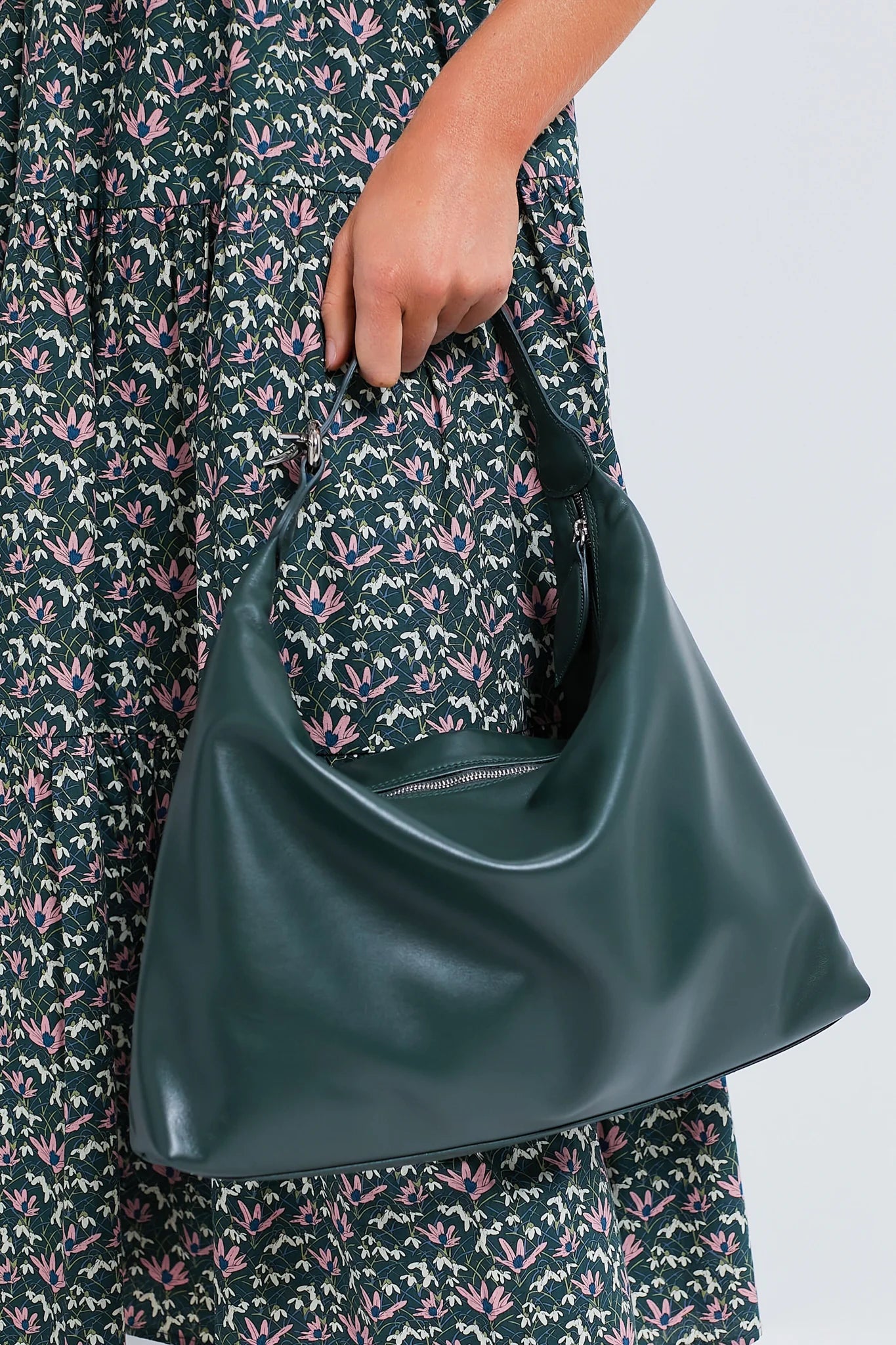 Green & Pink Floral Tiered Sadie Midi Dress