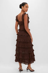 Metallic Chocolate Hypnotic Lace Frill Midi Dress