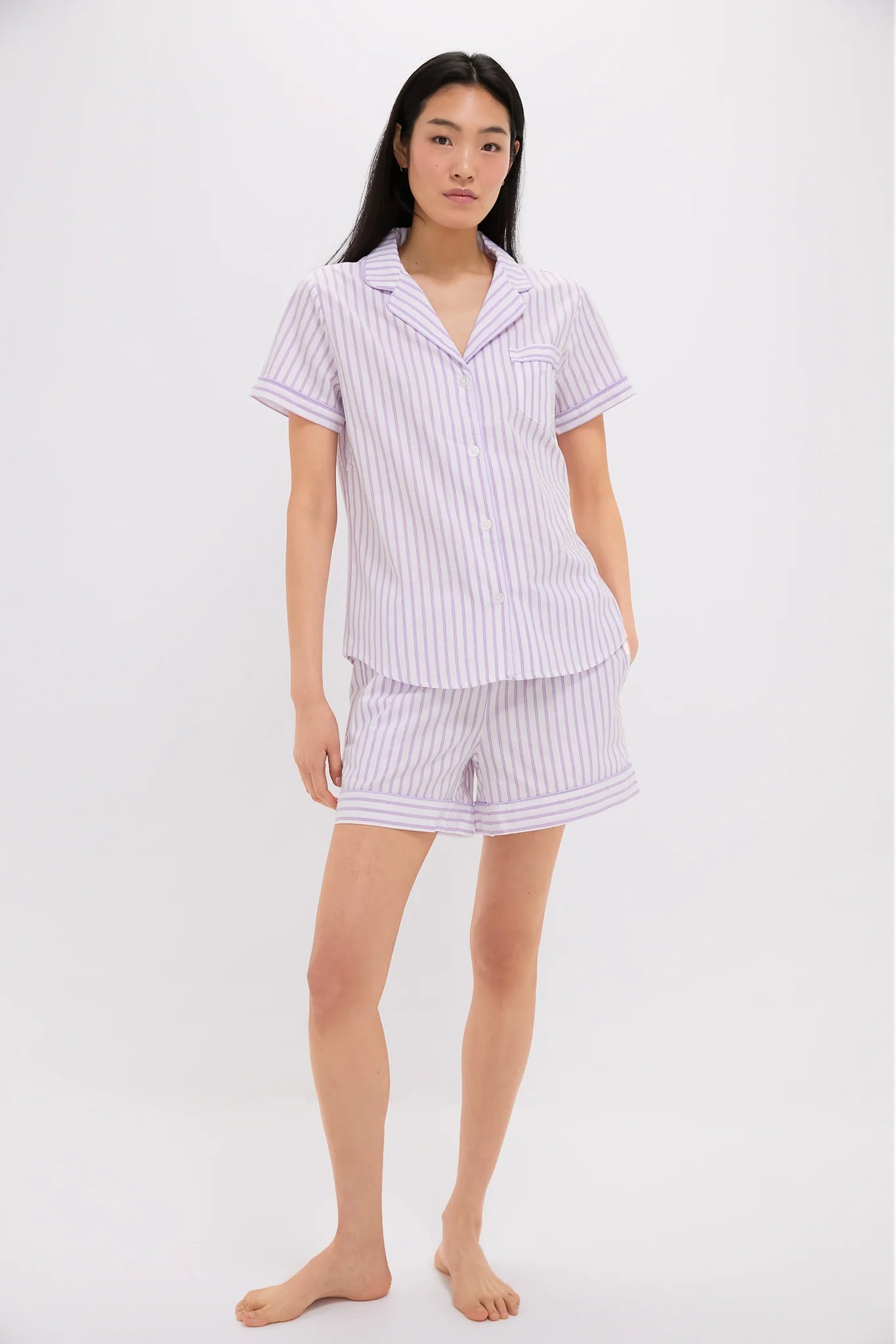 Women's Lavender French Ticking Short Set