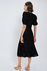Black Sophia Burnout Velvet Puff Sleeve Dress